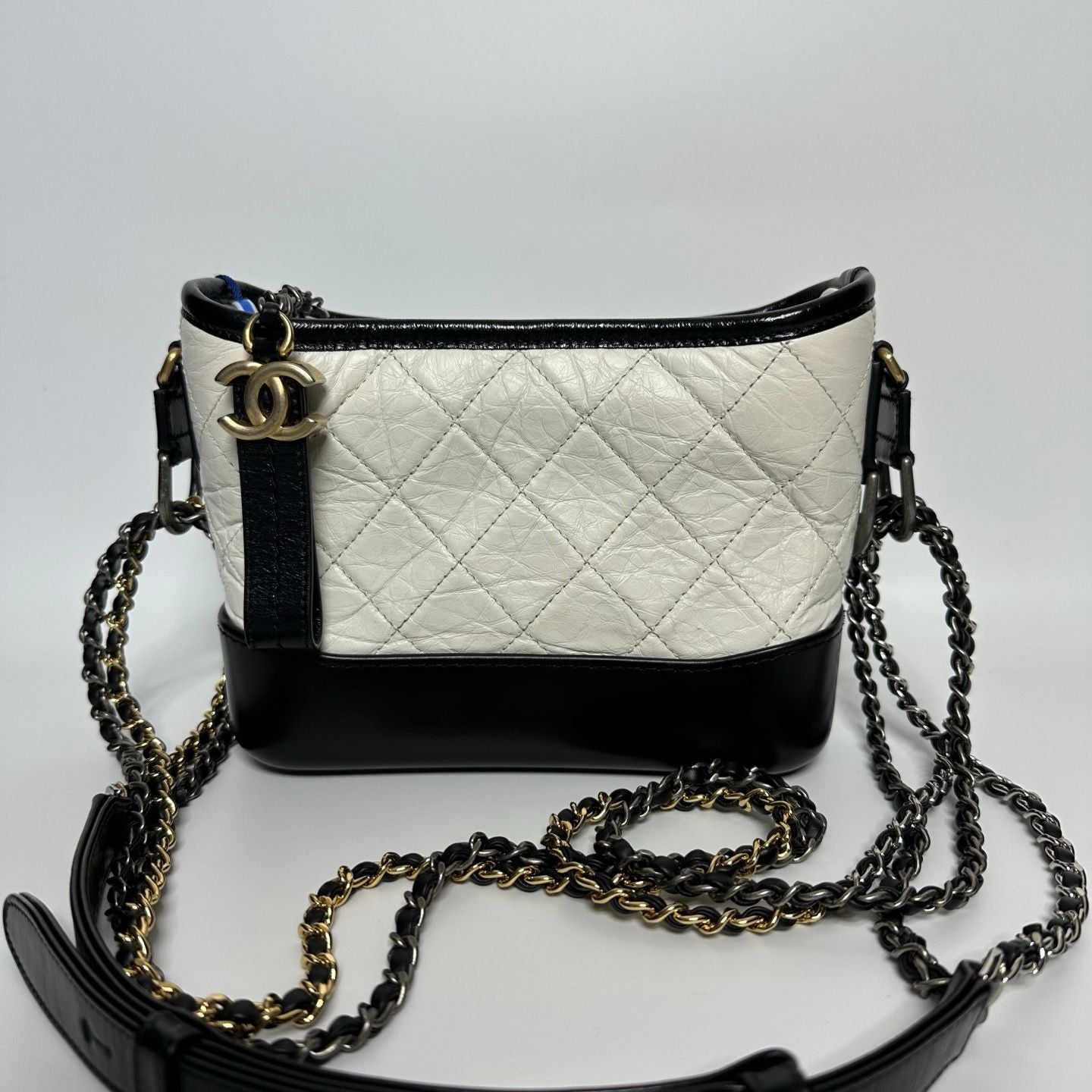 Preloved Chanel White/Black Leather Gabrielle Shoulder Bag - NG102618