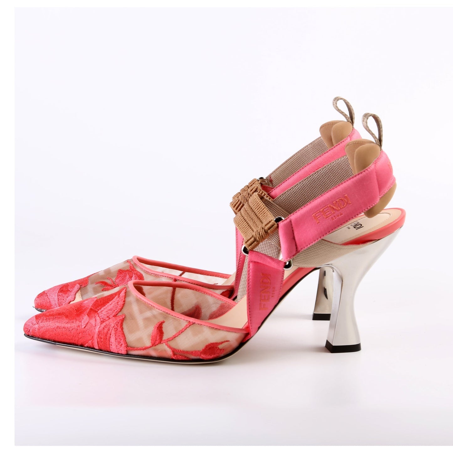 Colibri Fendi Mesh Flower Embroidered Slingback Size 40.5