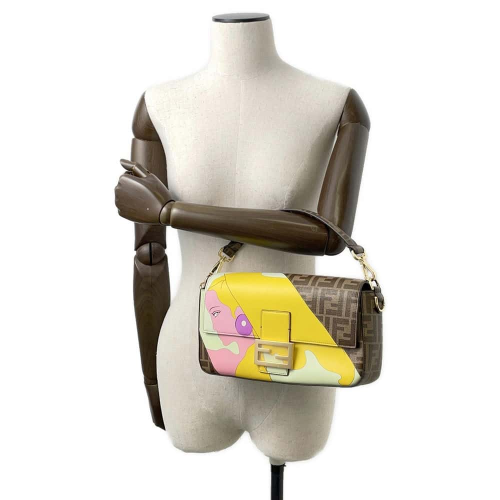 FENDI Antonio Lopez Zucca Bucket 2WAY Bag Brown/Multicolor 8BR600 PVC Coated Canvas Leather Size Medium