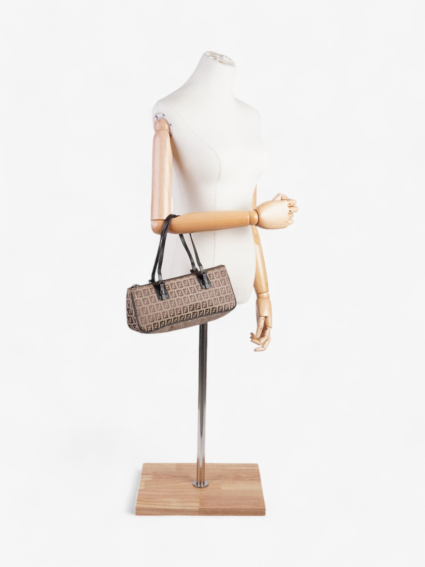 Fendi Zucchino Mini East West Beige / Brown Canvas Small
