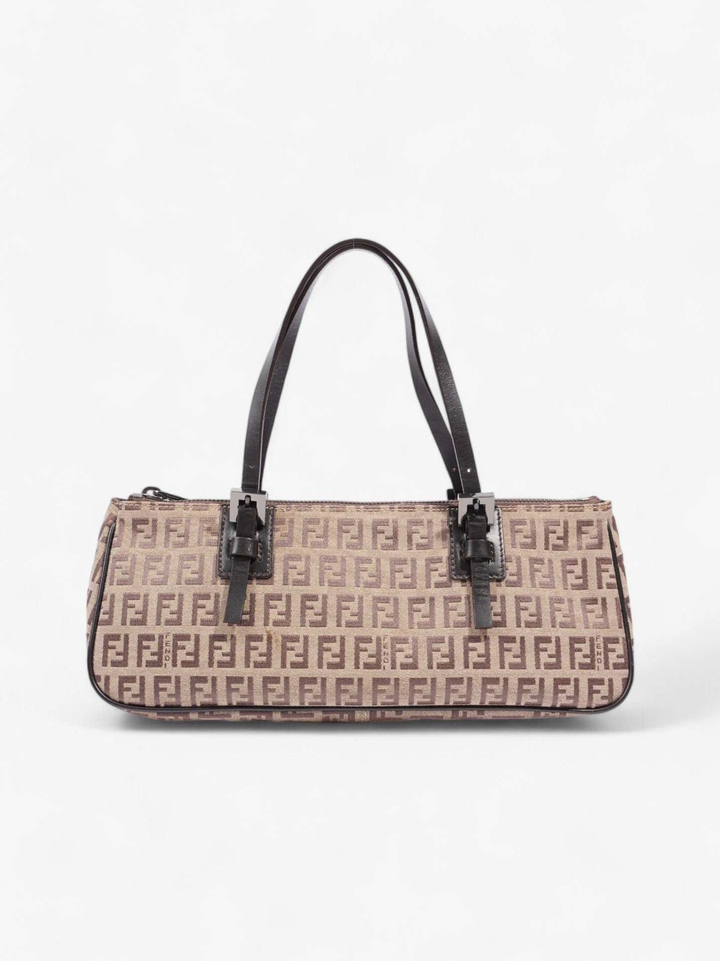 Fendi Zucchino Mini East West Beige / Brown Canvas Small