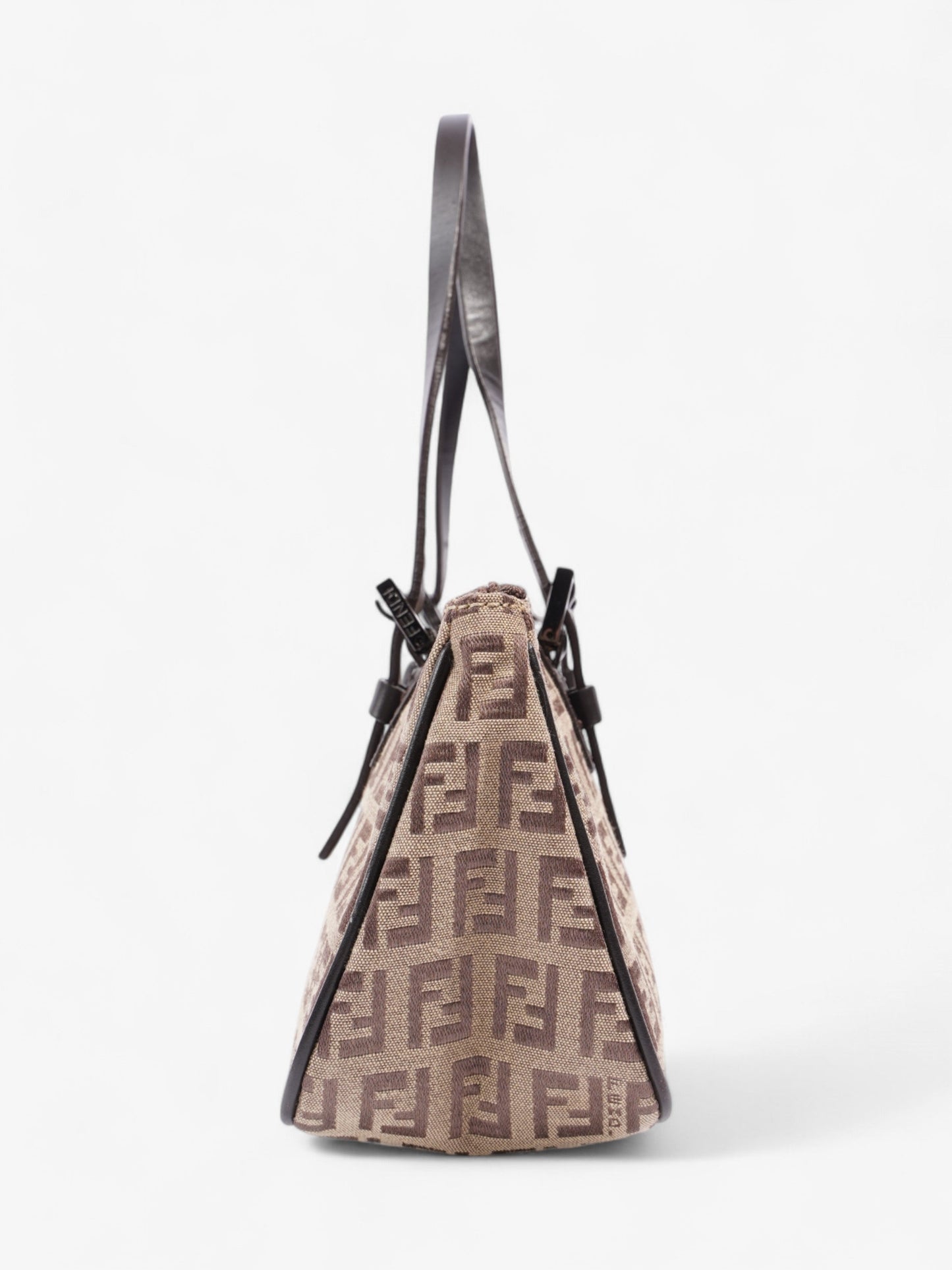 Fendi Zucchino Mini East West Beige / Brown Canvas Small