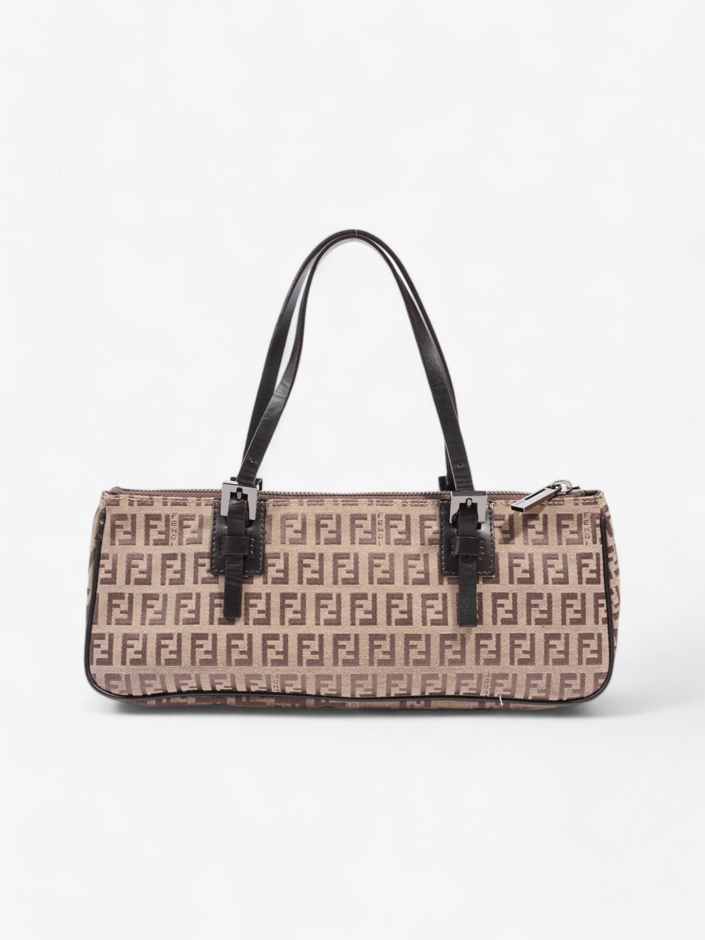 Fendi Zucchino Mini East West Beige / Brown Canvas Small