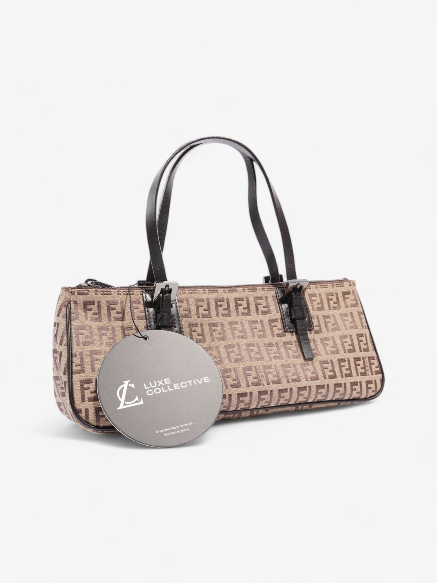 Fendi Zucchino Mini East West Beige / Brown Canvas Small