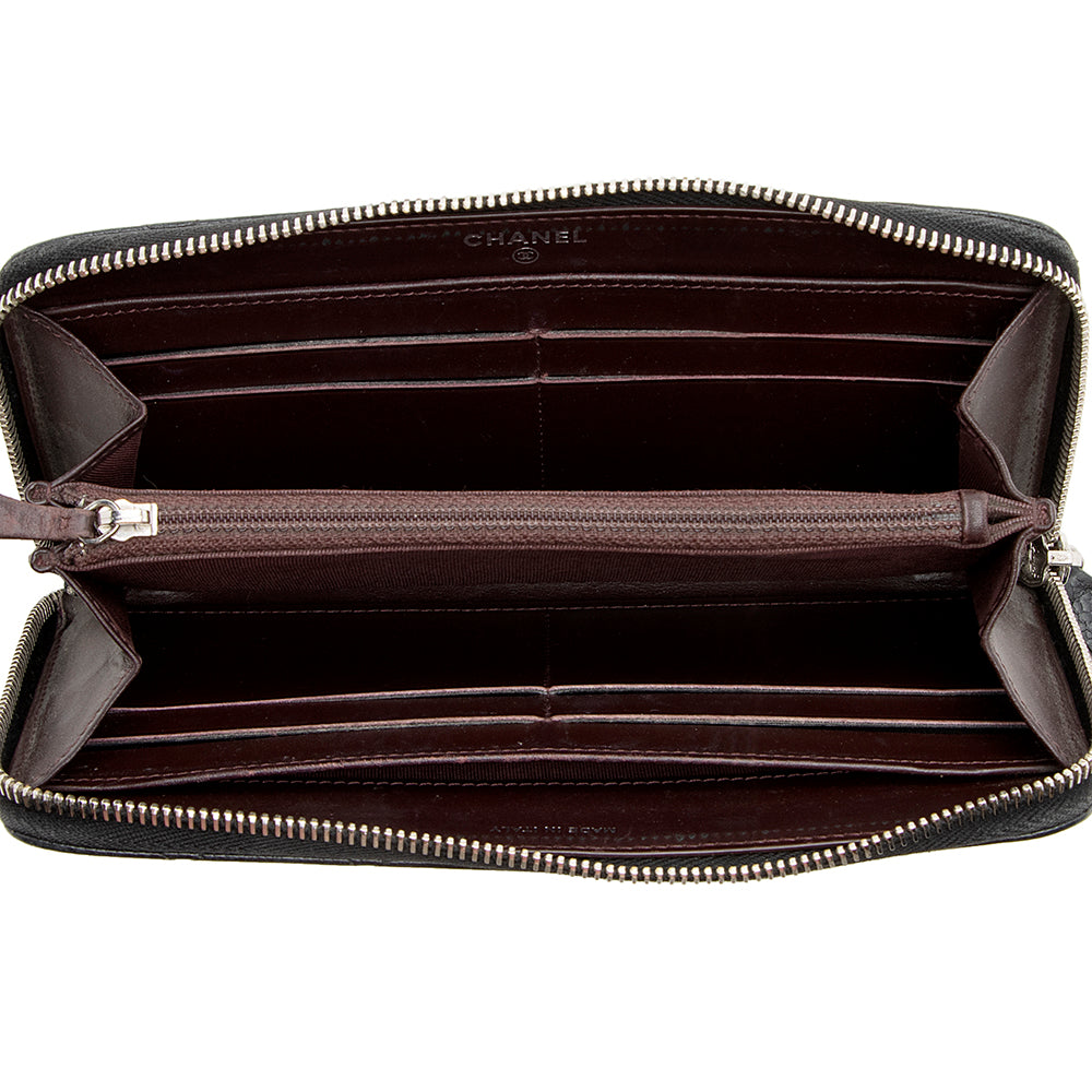 Chanel Caviar Leather CC Zip Around Wallet (SHF-21319)