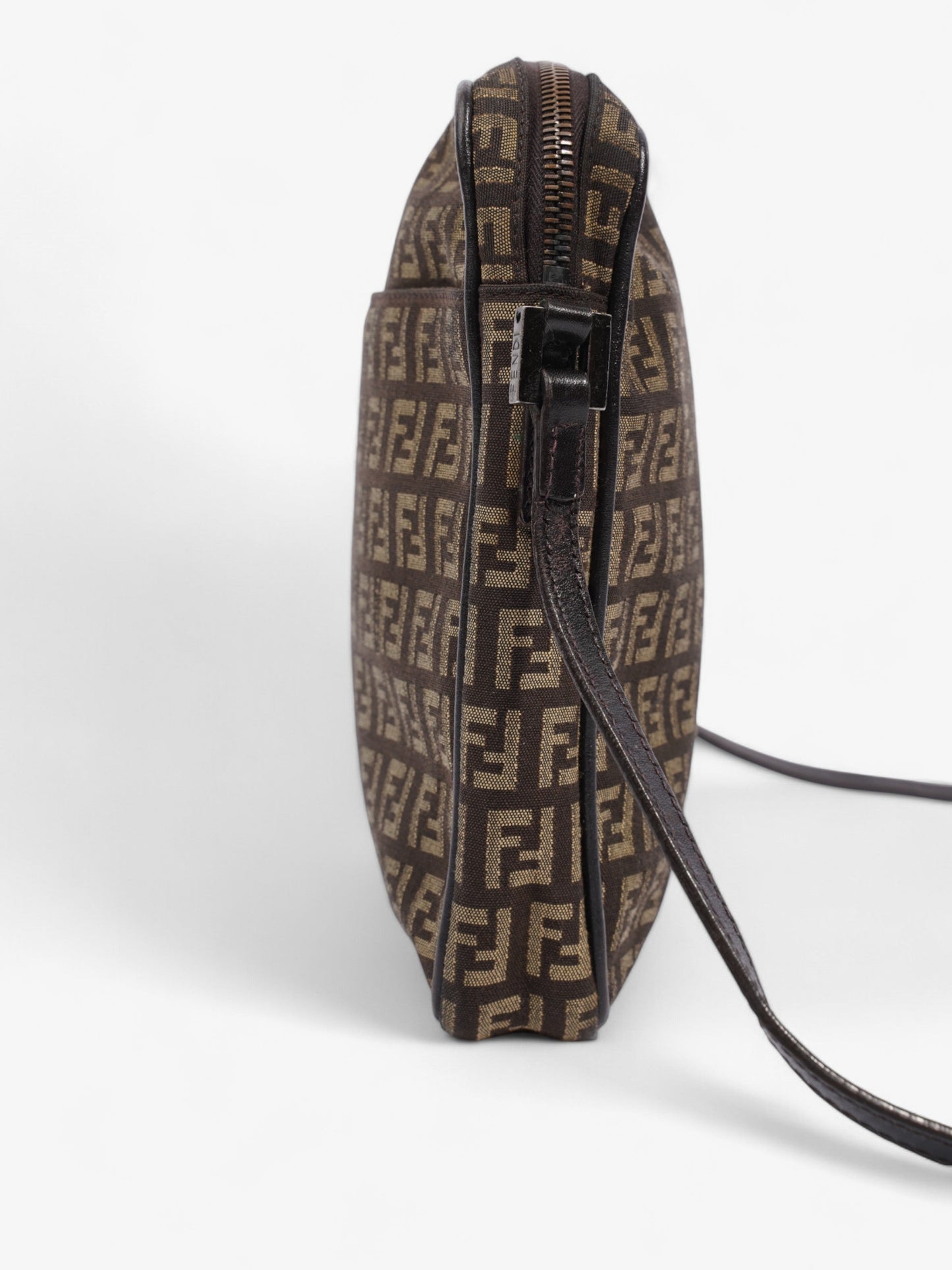 Fendi Zucchino Shoulder Bag Brown Canvas