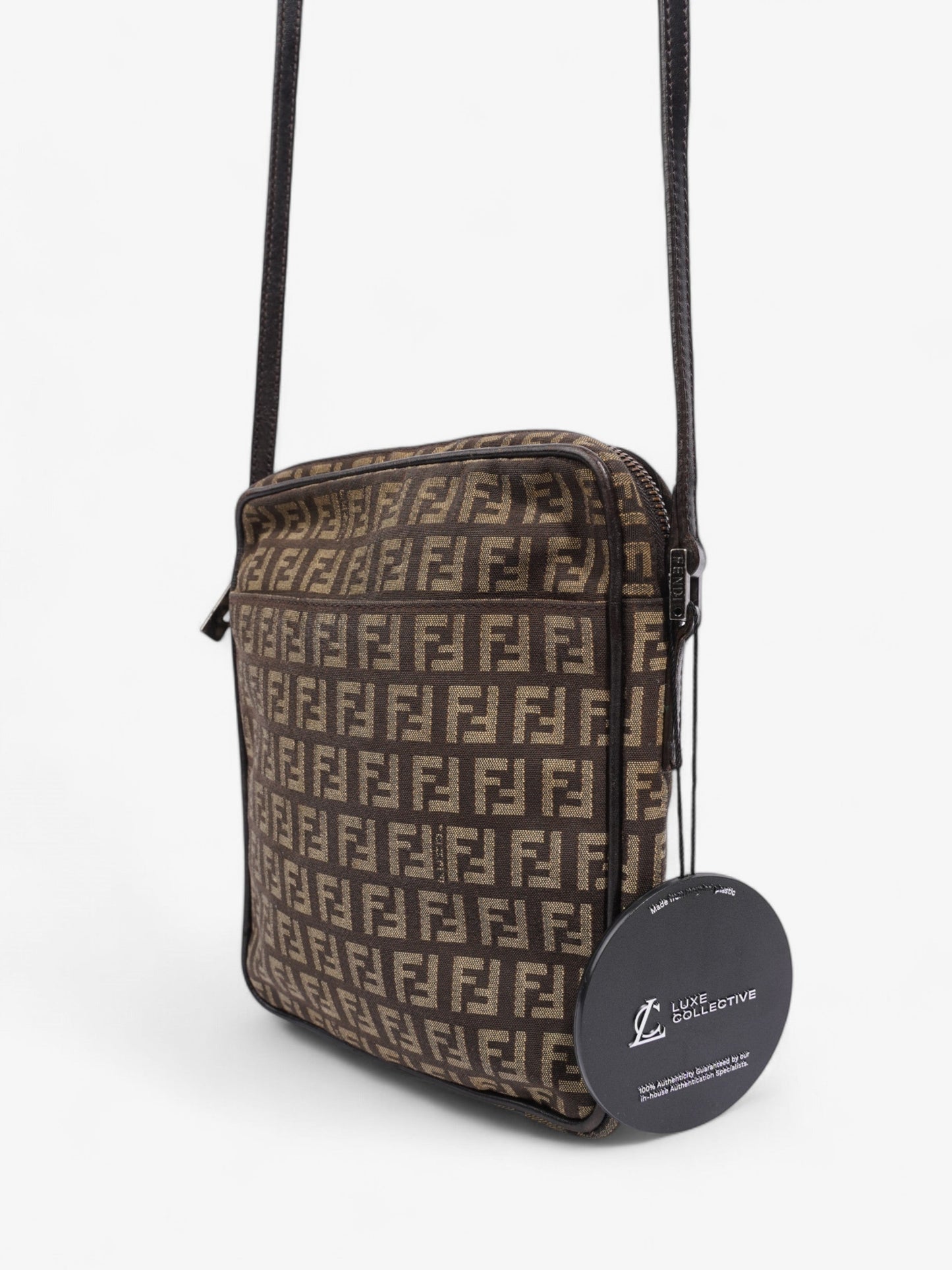 Fendi Zucchino Shoulder Bag Brown Canvas