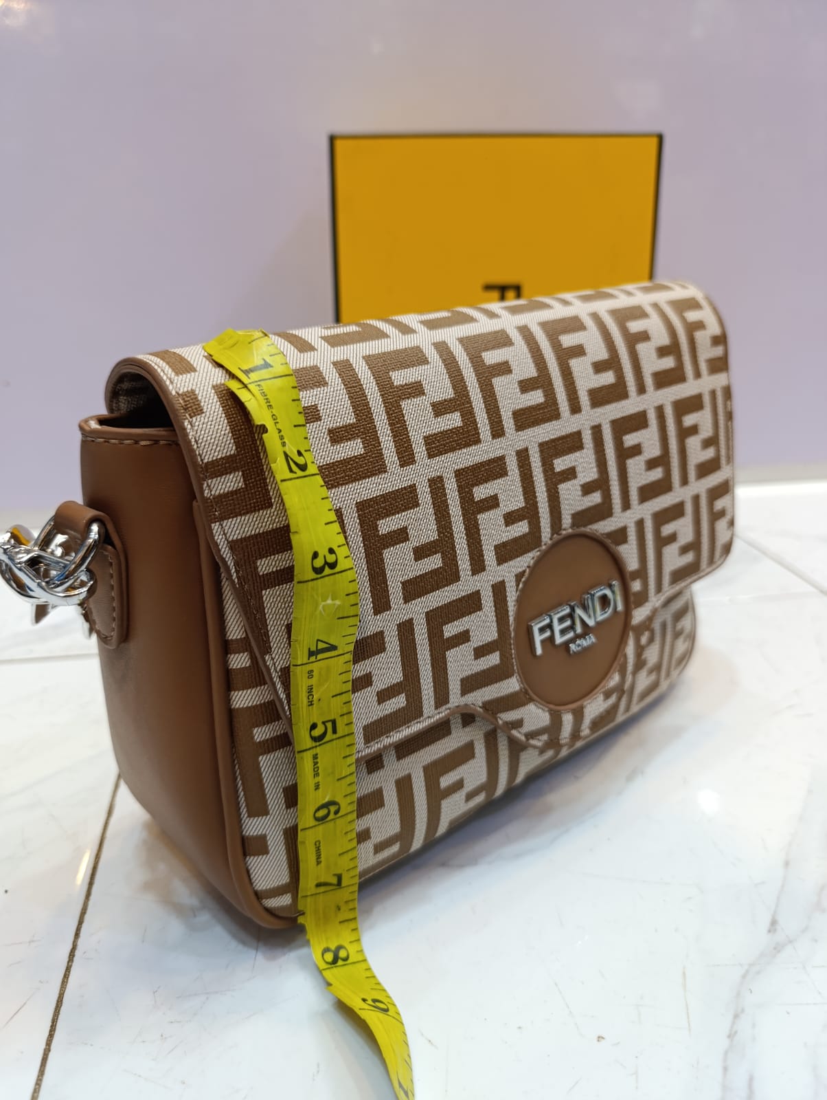 High-Quality Fendi Stylish Bag with Long Strap (brown)