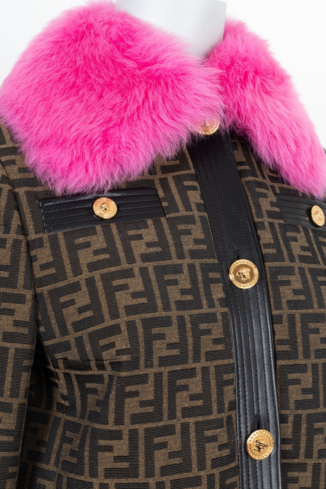 FENDIxVERSACE Fur Collar Jacket Zucca Pink