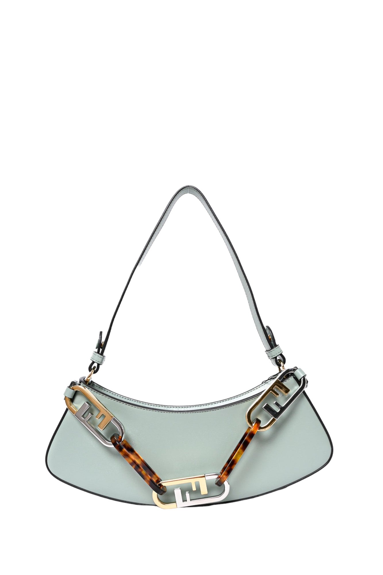 Fendi 2022 Mint Green Leather 'O'Lock Swing' Shoulder Bag