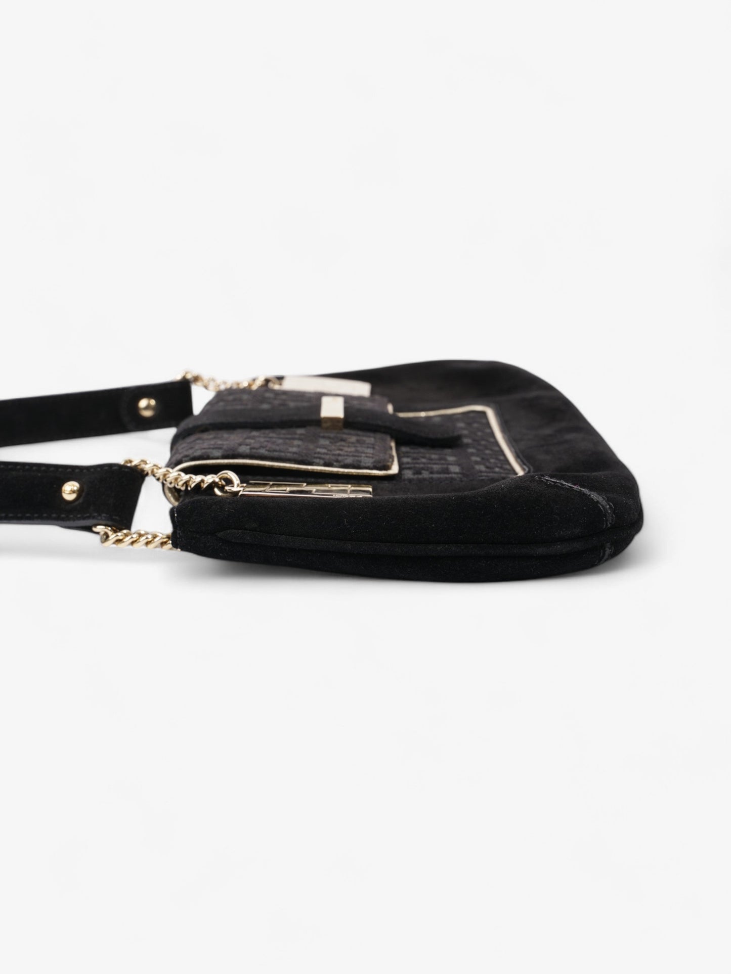 Fendi Zucchino Shoulder Bag Black / Light Gold Suede