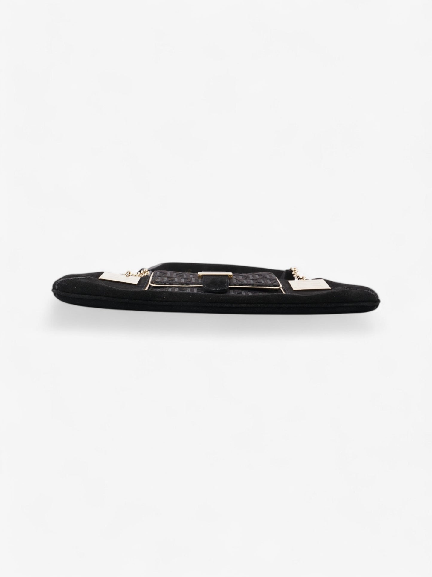 Fendi Zucchino Shoulder Bag Black / Light Gold Suede