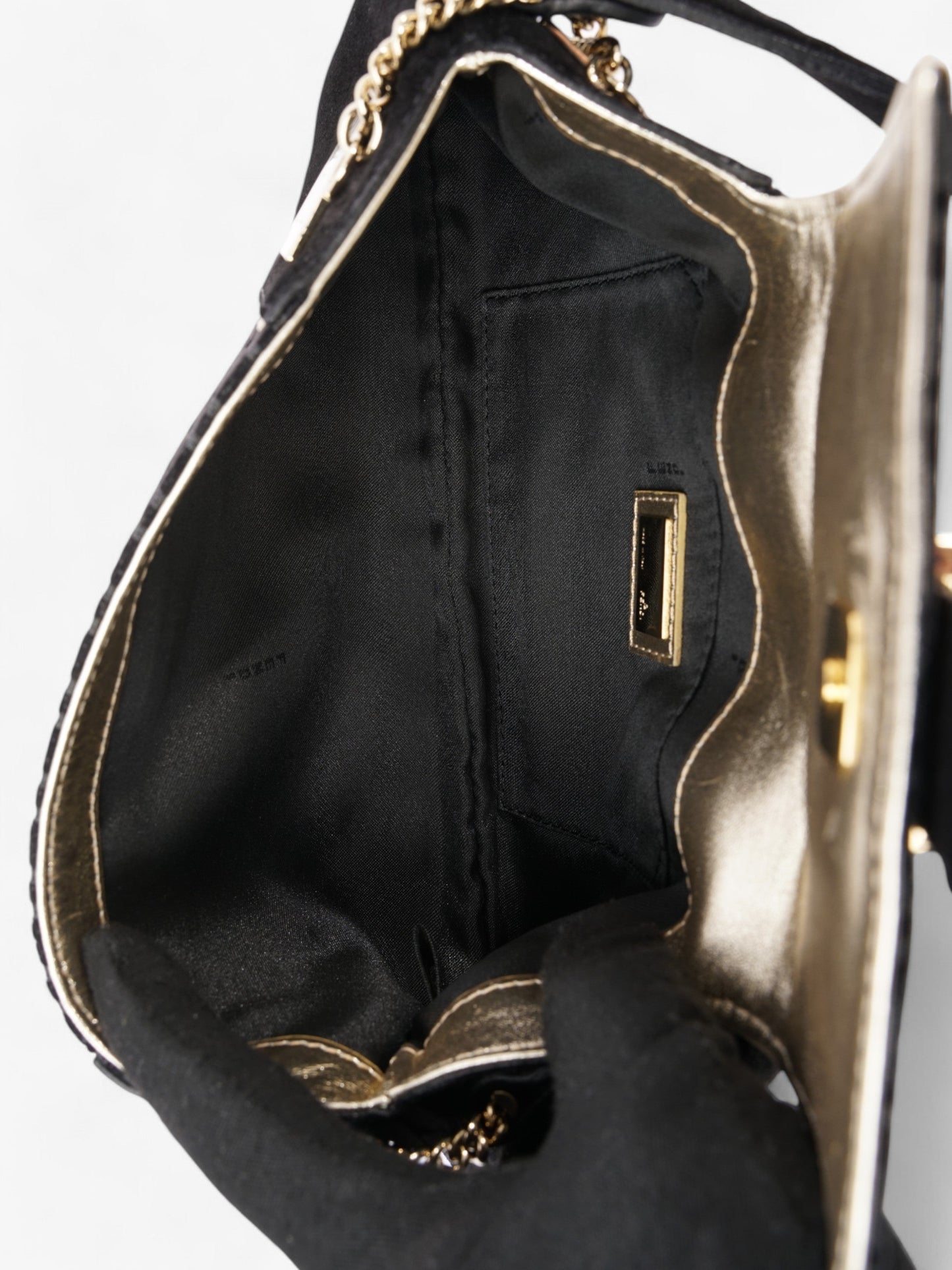 Fendi Zucchino Shoulder Bag Black / Light Gold Suede