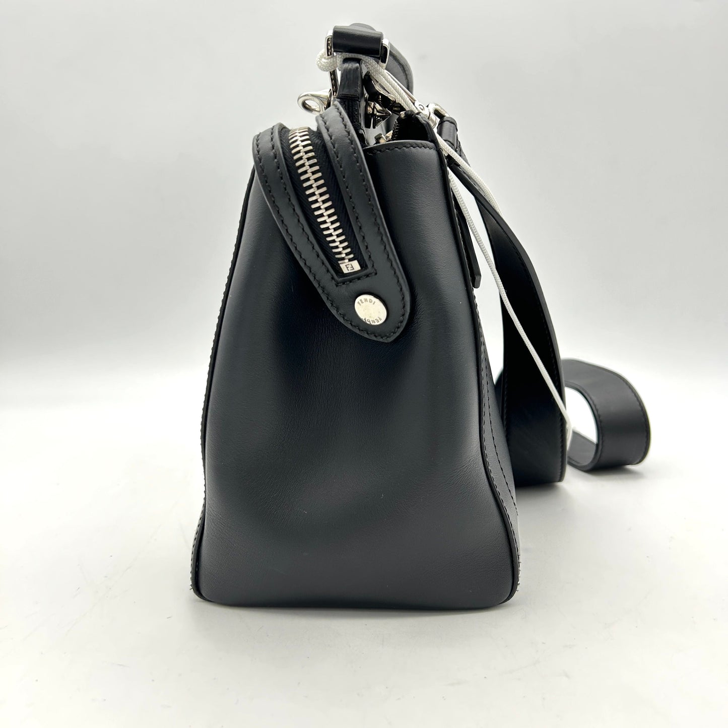 Pre-owned FENDI Vitello Baltico Dolce DotCom Satchel Black Blue Royal LA16274