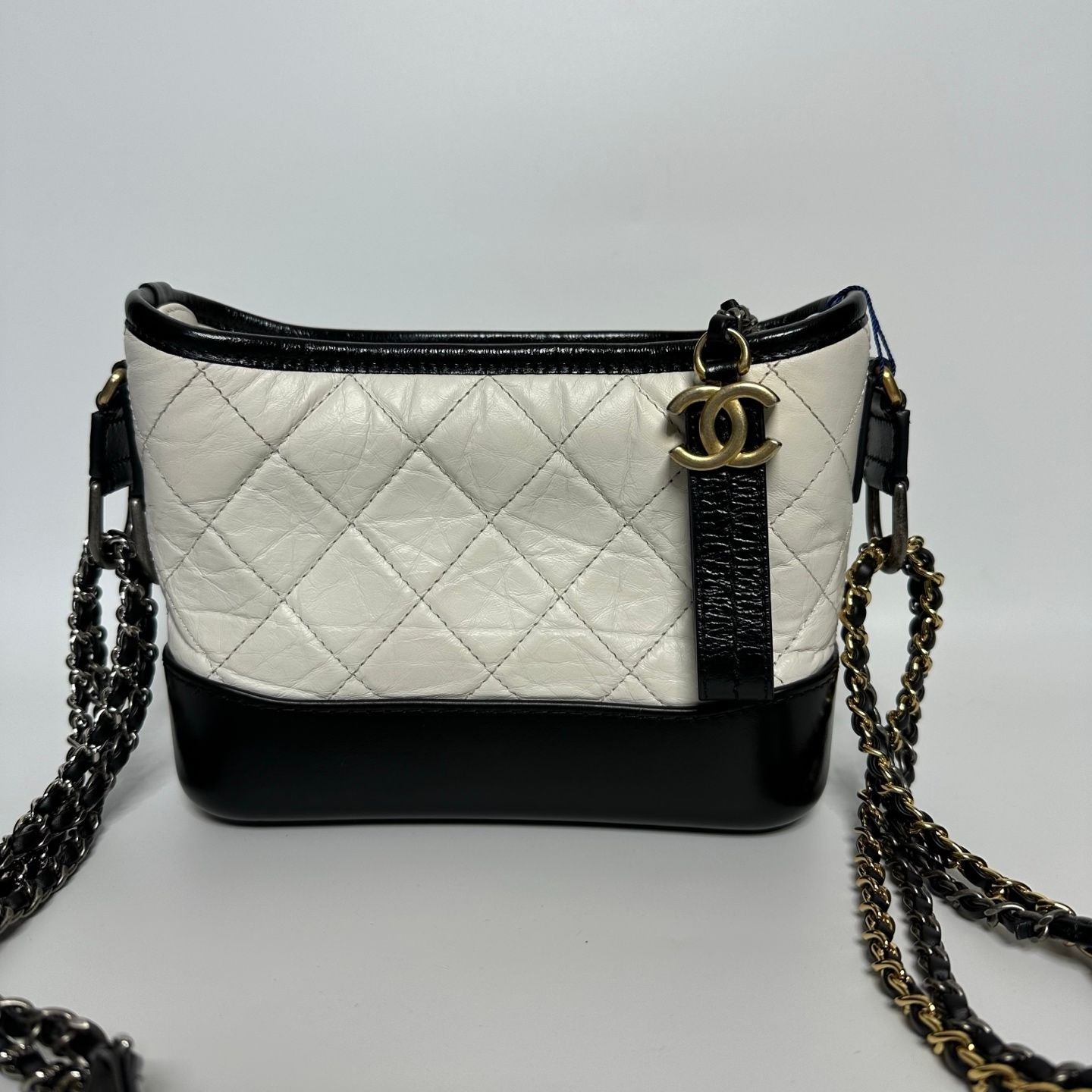 Preloved Chanel White/Black Leather Gabrielle Shoulder Bag - NG102618