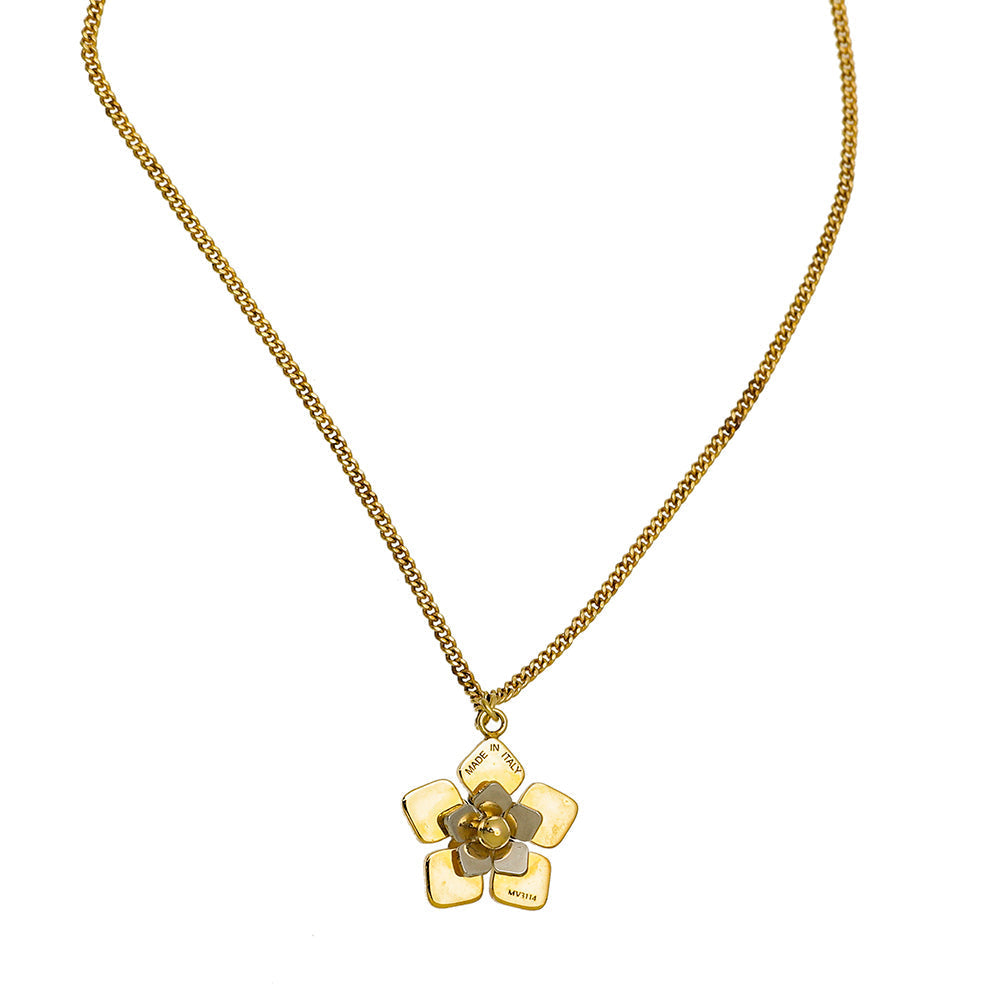 Fendi 2 Tone Finish Flower Pendant Long Necklace