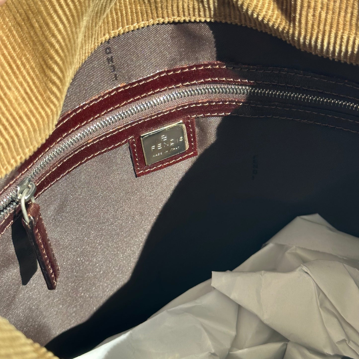 PREOWNED Fendi Tote Bag in Beige Corduroy