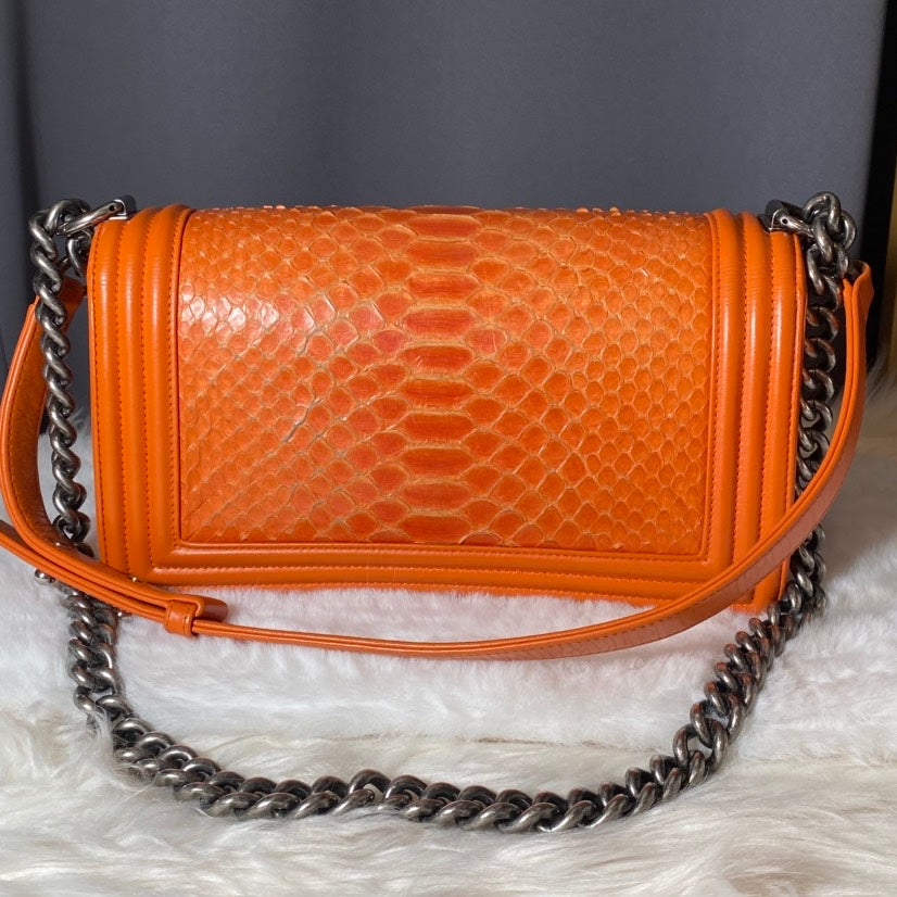 Chanel Boy Bag Orange Python Leather Shoulder Bag