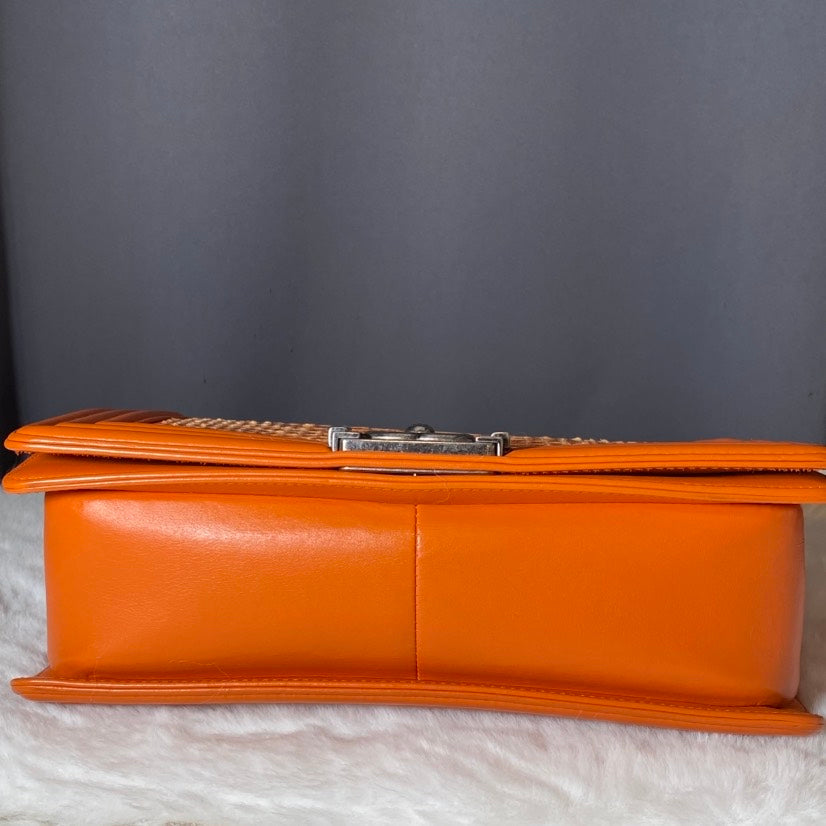 Chanel Boy Bag Orange Python Leather Shoulder Bag
