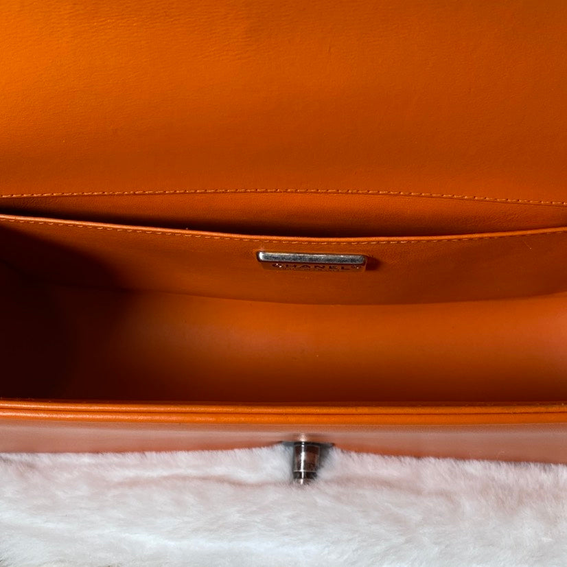Chanel Boy Bag Orange Python Leather Shoulder Bag