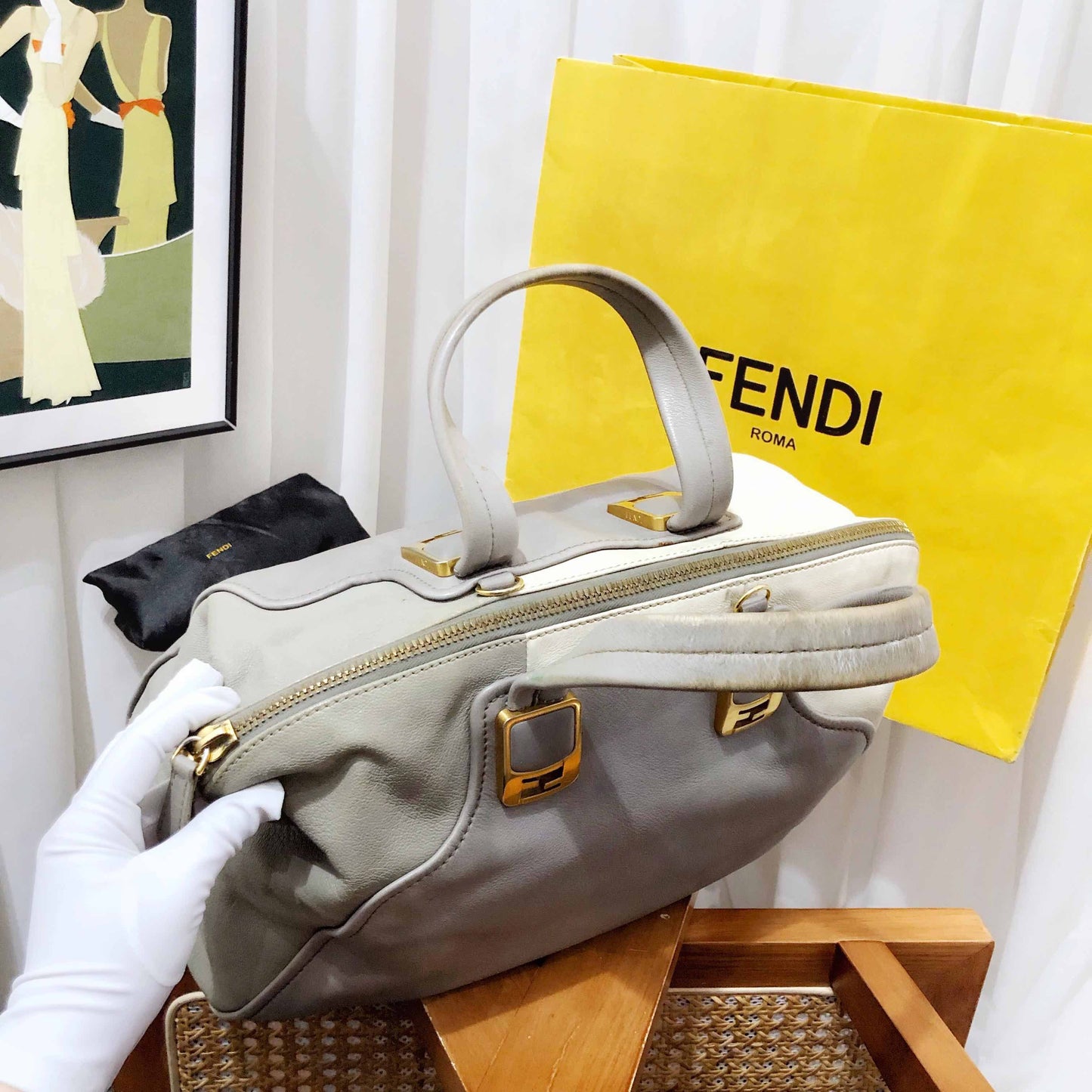 Fendi 2Jours Dove Gray Tote Bag