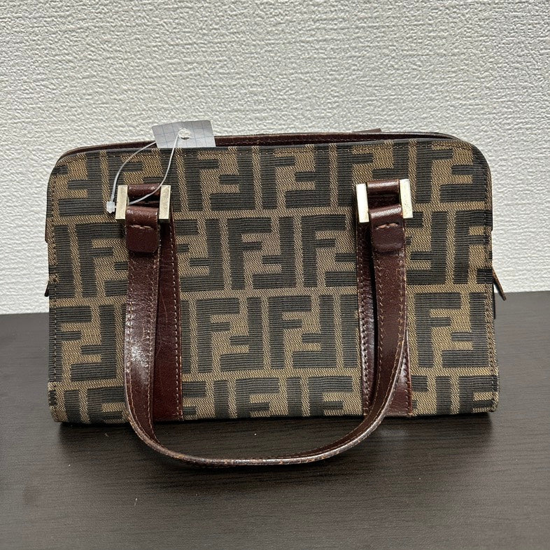 Pre-loved Fendi Vintage FF Logo Canvas Brown Shoulder Bag