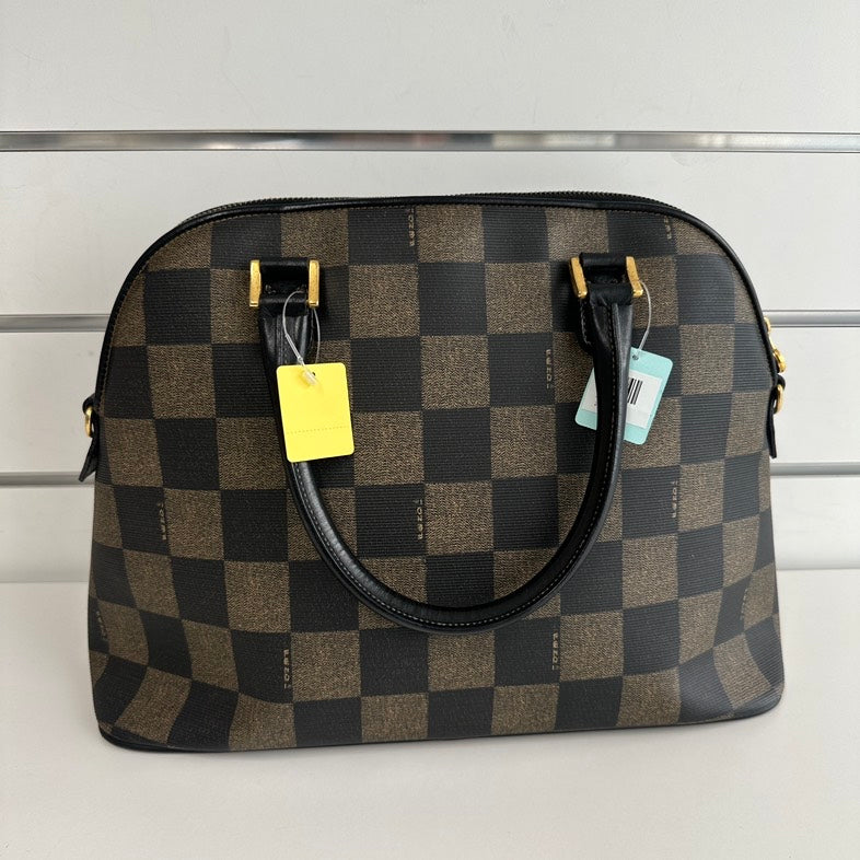 Pre-loved Fendi Alma 4193 Checkered Brown Satchel Bag