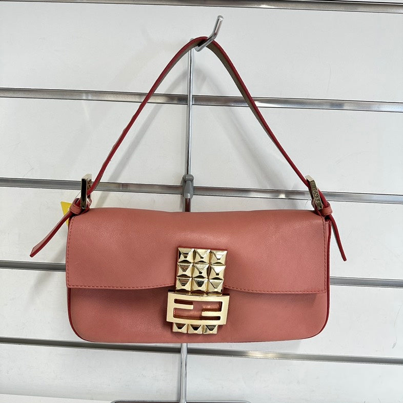 Fendi 1957 Pink Leather Baguette Shoulder Bag