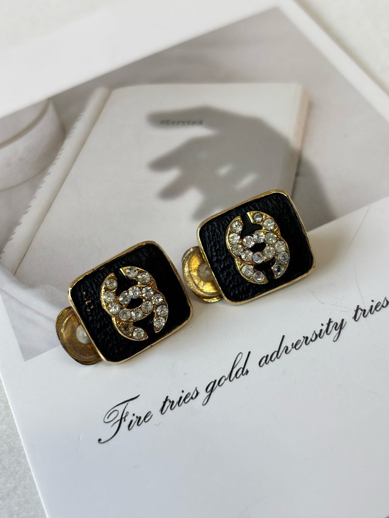 Preloved Chanel Statement Black Gold Earrings