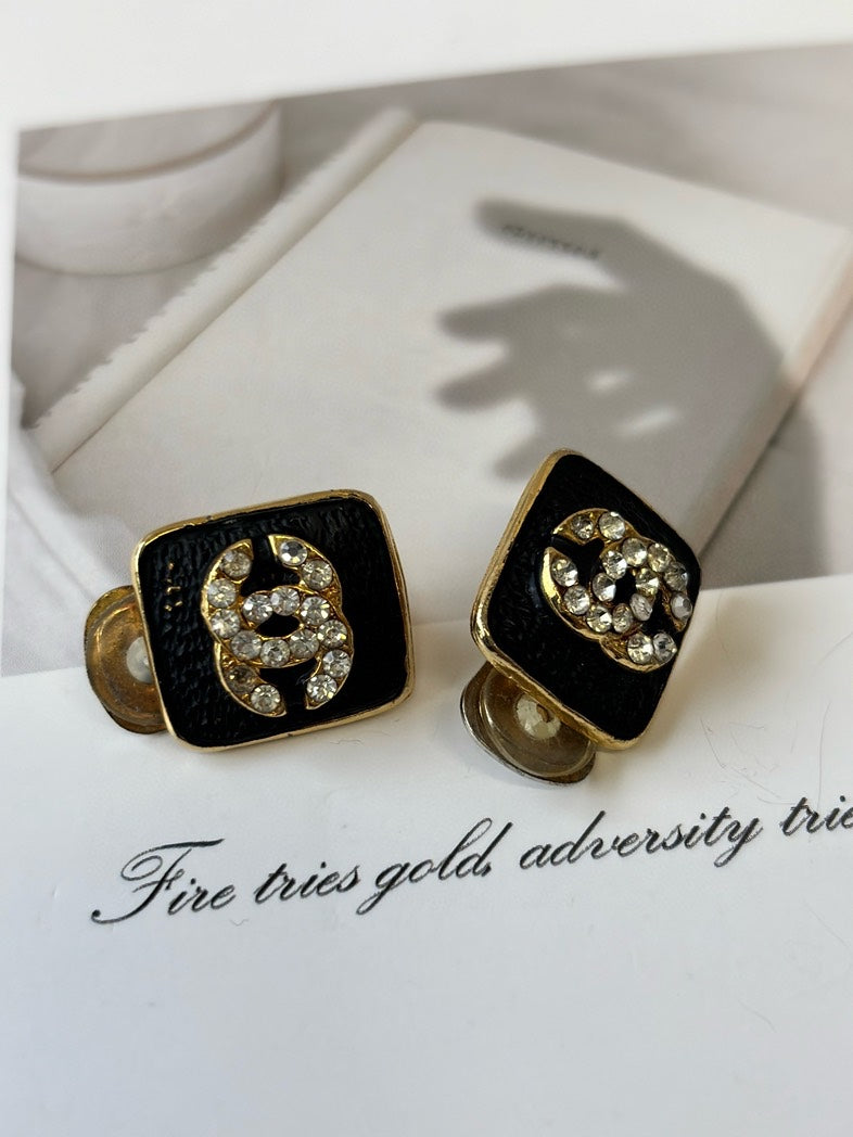 Preloved Chanel Statement Black Gold Earrings