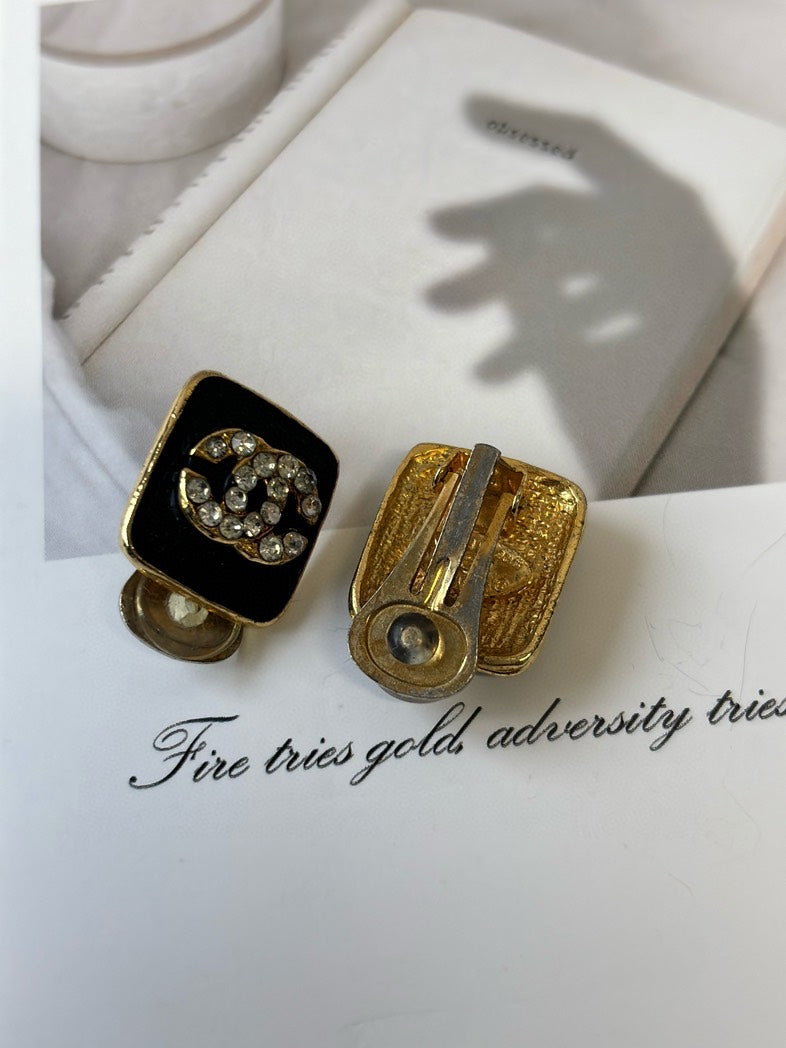 Preloved Chanel Statement Black Gold Earrings