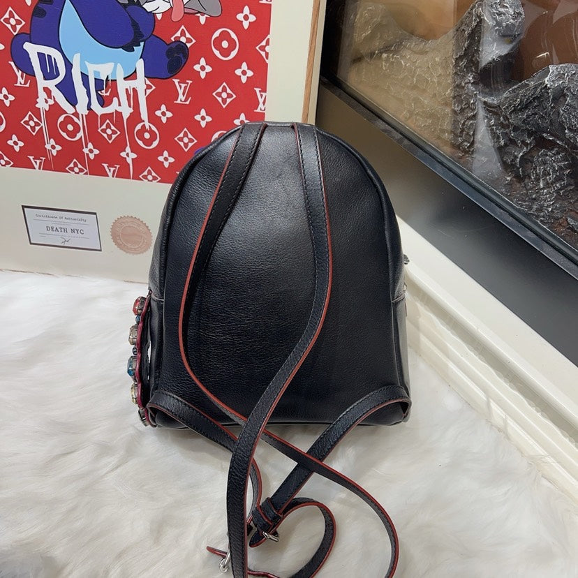 Preloved Fendi Embellished Black Leather Crossbody Bag