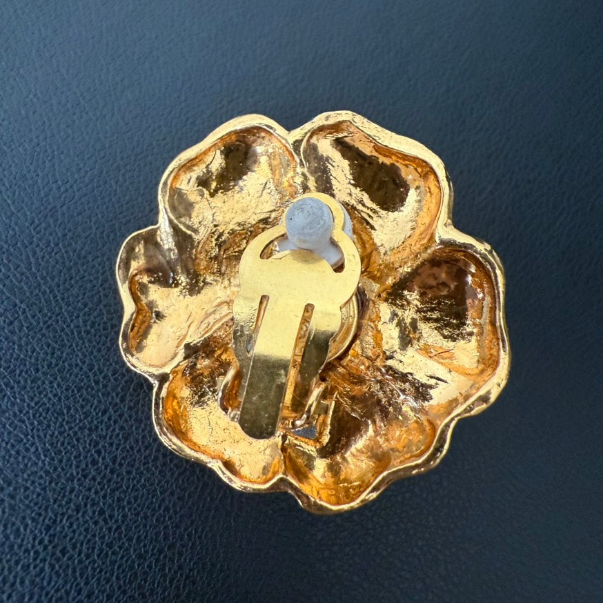 Vintage Chanel Camellia Clip-on Earrings Gold Jewelry