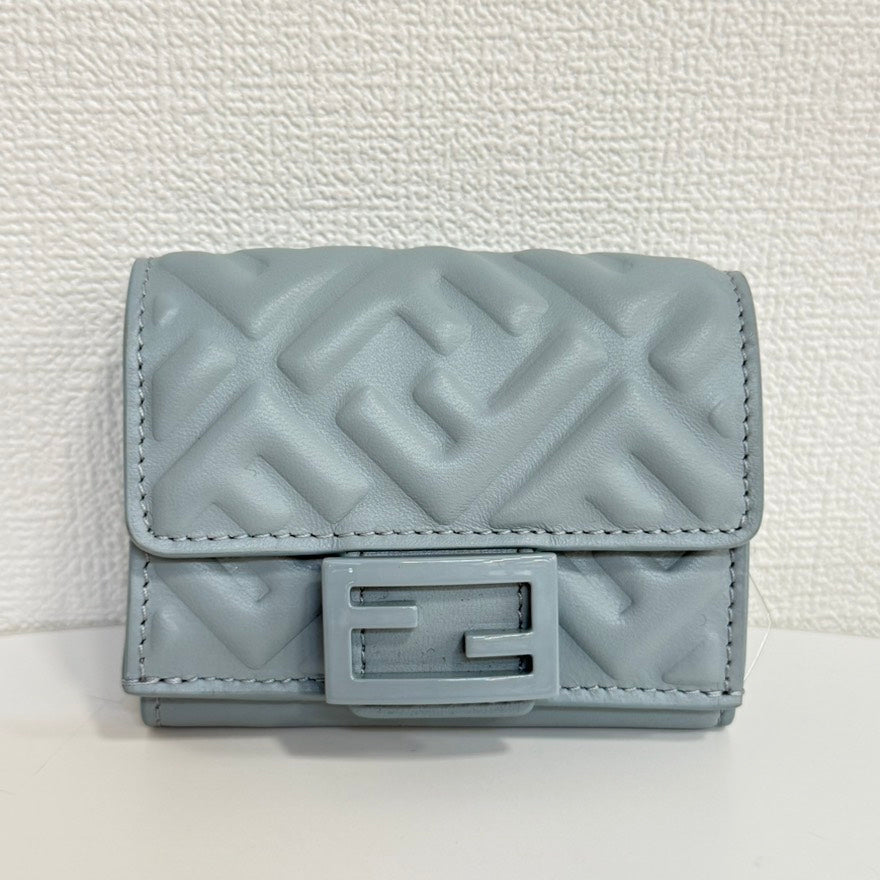 Preloved Fendi Zucca Leather Compact Wallet Grey