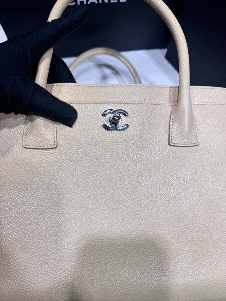 Chanel Beige Caviar Cerf Middle Size Satchel with Strap #13