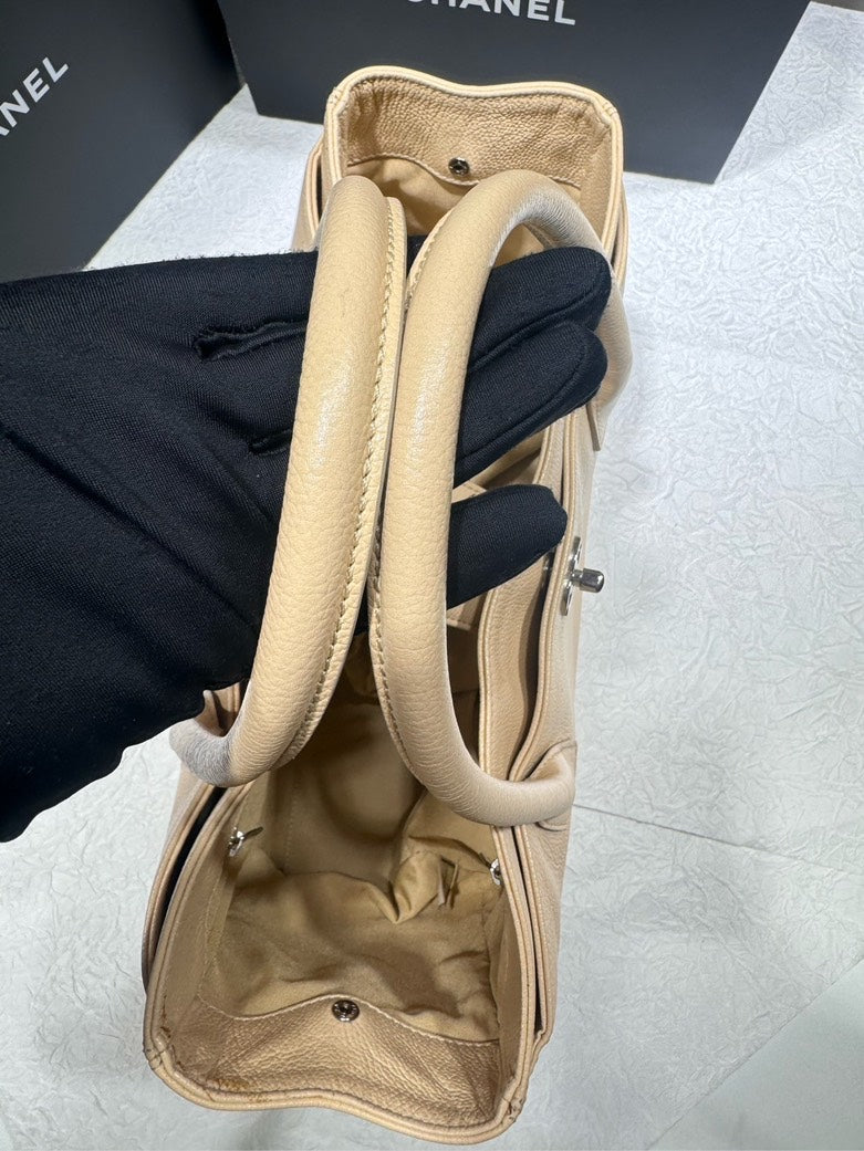 Chanel Beige Caviar Cerf Middle Size Satchel with Strap #13