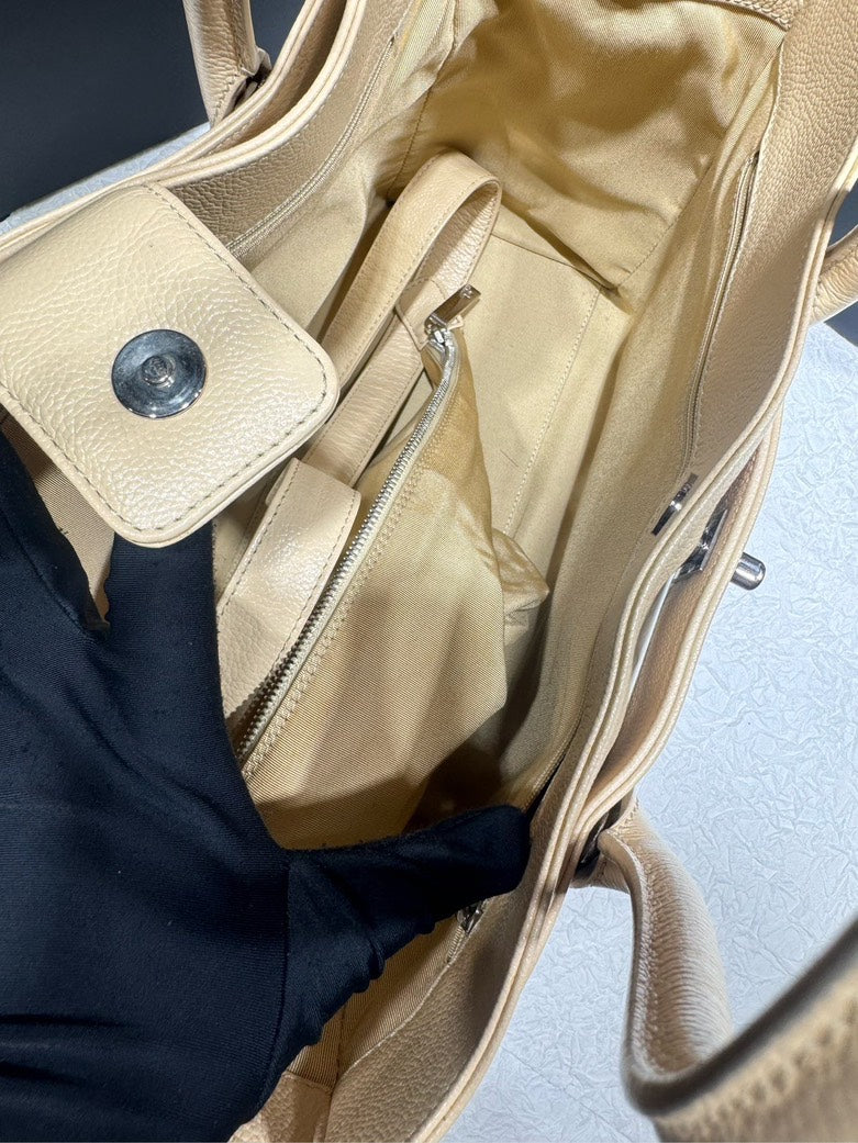 Chanel Beige Caviar Cerf Middle Size Satchel with Strap #13