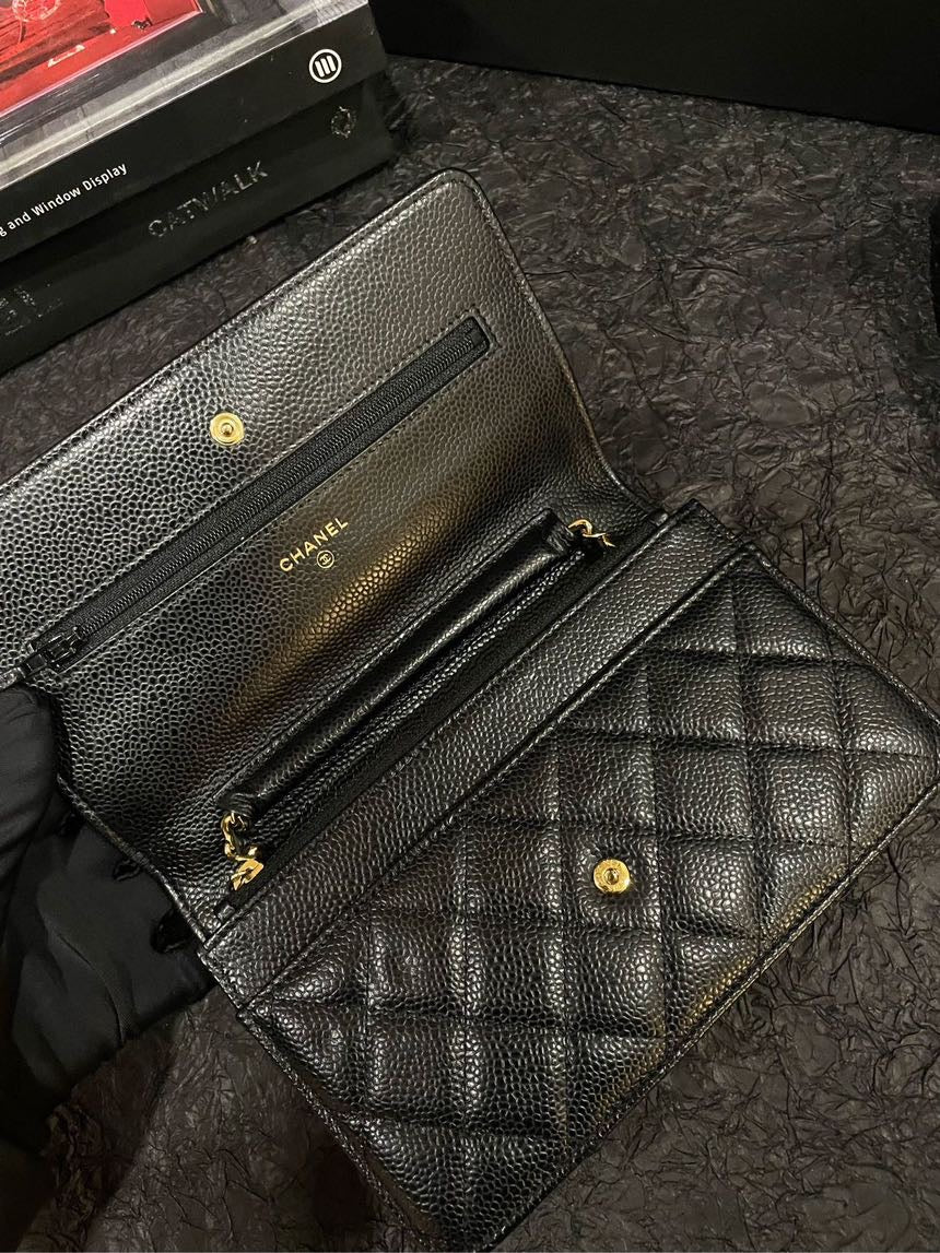 Chanel Black Gold Caviar Wallet on Chain (WOC) Bag - Almost New with Card