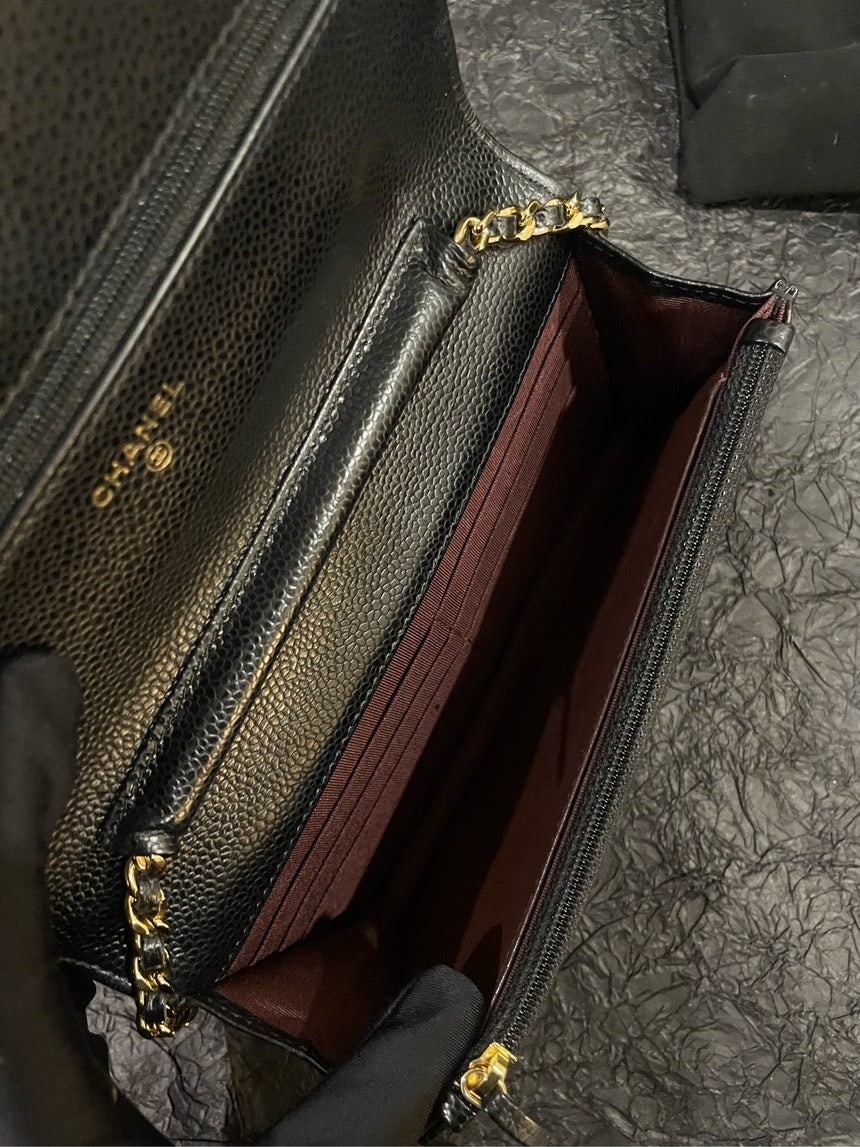 Chanel Black Gold Caviar Wallet on Chain (WOC) Bag - Almost New with Card