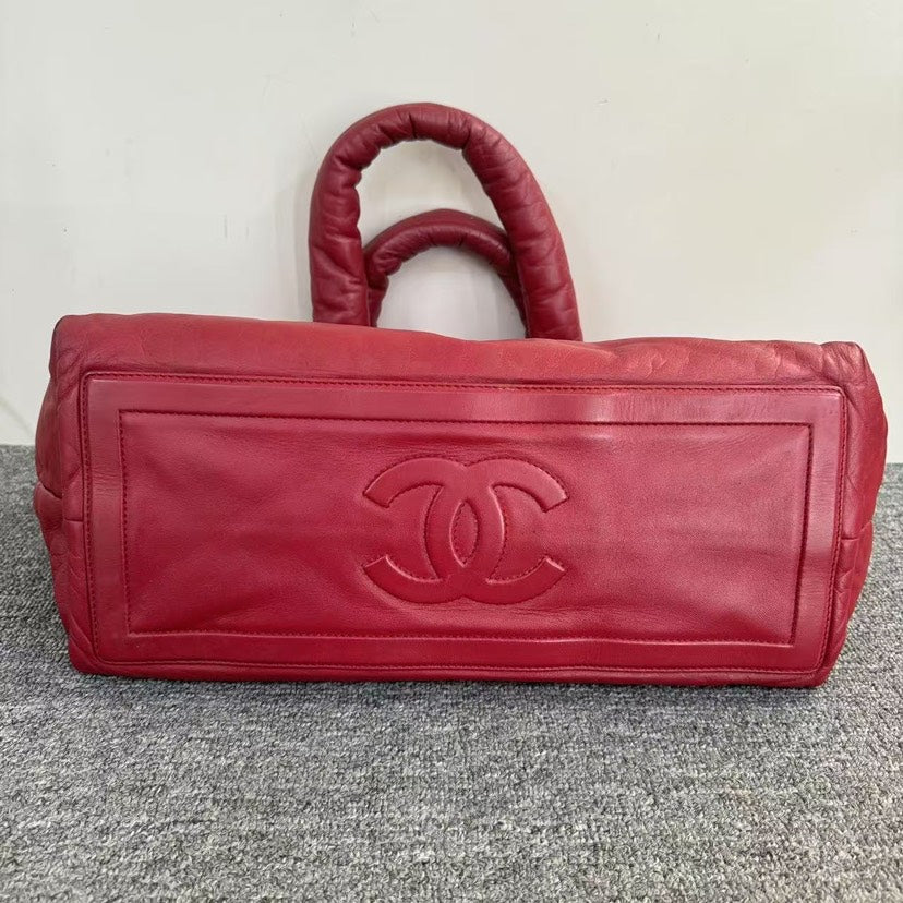 Preloved Chanel Quilted Red Leather Tote Bag