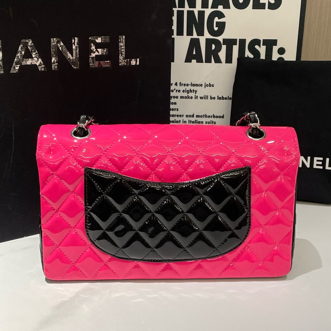 Chanel 20C Patent Leather Classic Flap Medium Pink & Black Shoulder Bag (2020)