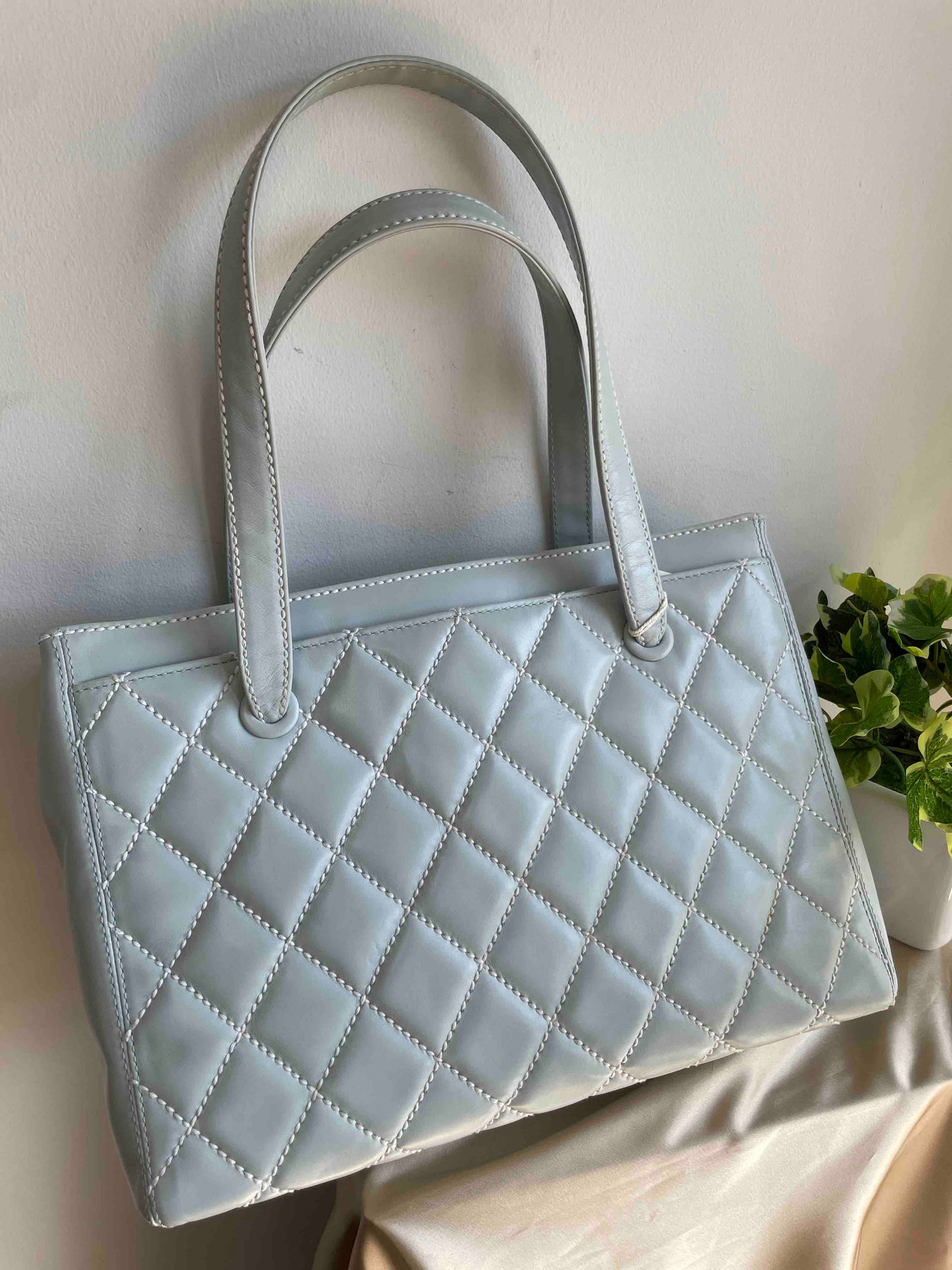 Chanel Baby Blue Quilted Leather Tote Bag
