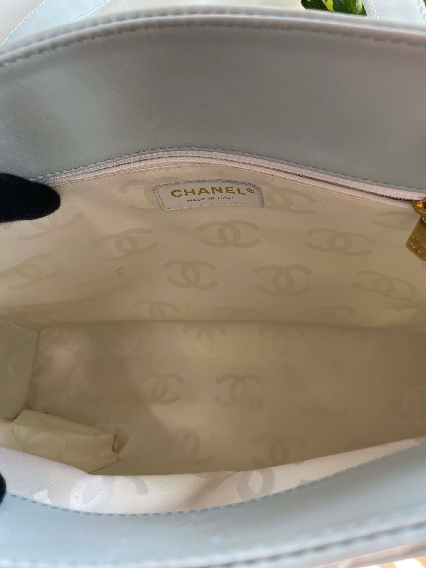 Chanel Baby Blue Quilted Leather Tote Bag