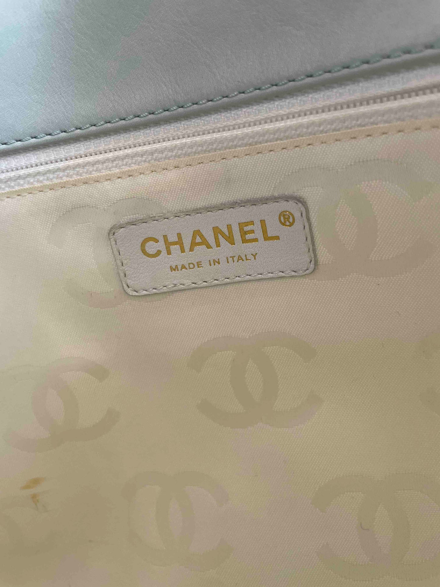 Chanel Baby Blue Quilted Leather Tote Bag