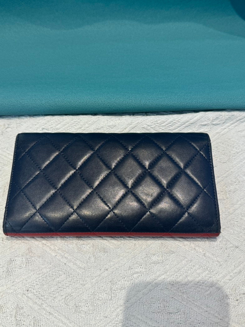 Preloved Chanel Quilted Navy Red Wallet