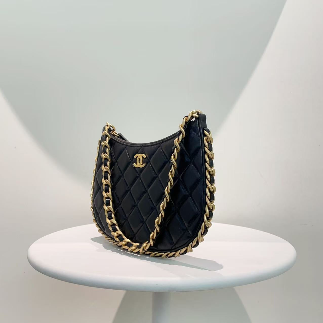 Chanel Black Quilted Leather Hobo Bag - Preloved