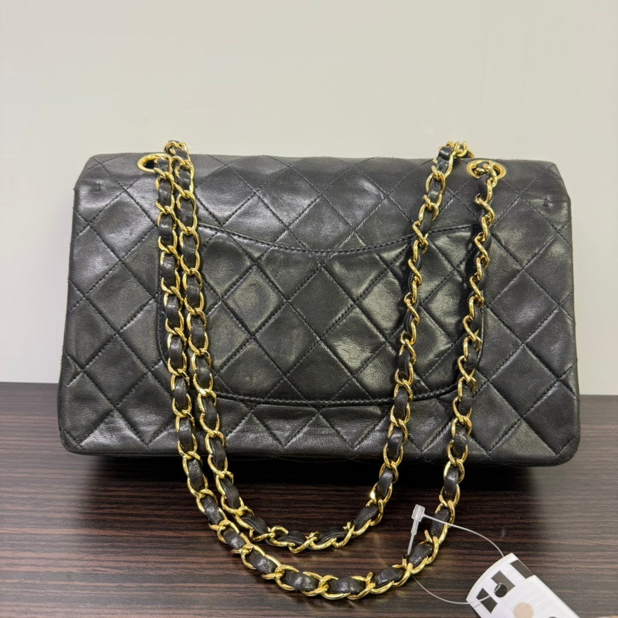 Preloved Chanel Lambskin Double Flap Bag Medium Black Shoulder Handbag LB109477