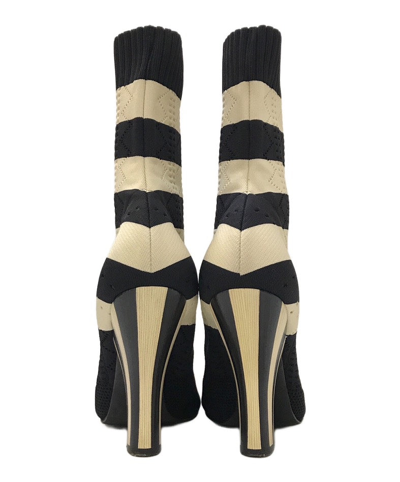 Preloved Fendi Stripe Sock Black Beige Boots