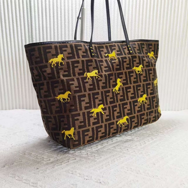 Preloved Fendi FF Horse Pattern Brown Canvas Tote Bag 12454980