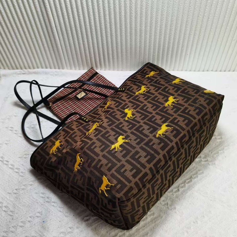 Preloved Fendi FF Horse Pattern Brown Canvas Tote Bag 12454980